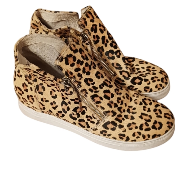 all black Shoes - All Black BRAND Leopard Print High Top Calf FUR Fashion Sneakers 36 / US 5.5 - 6